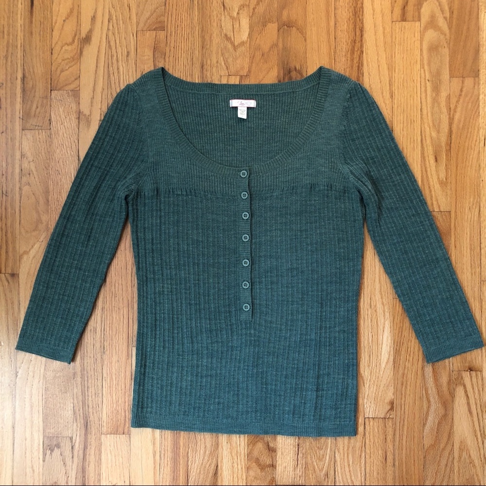 Lux Green Sweater- 3/4 Length Sleeves - NWOT